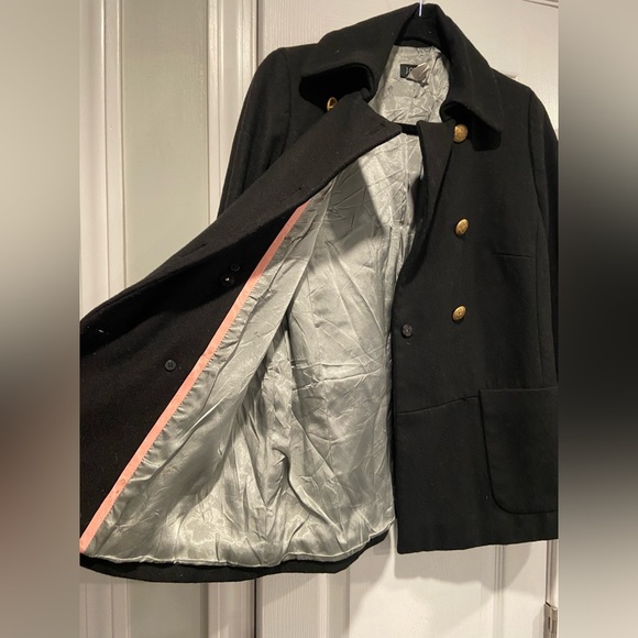 J. Crew Black Double Breasted Wool Blend Gold Button Pea Coat Lined Size 4 - Picture 9 of 12
